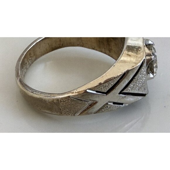 Vintage MCM Vargas Mens Sterling Ring Sz 12.5 Clear Spinel stone 13.5 grams